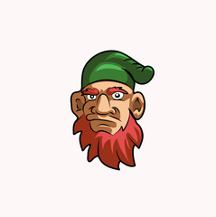 The head of an evil dwarf with a red beard, vector illustration