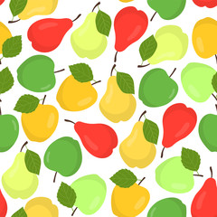 Seamless pattern with colorful pears and apples. Colorful fruit background. Vector illustration.   