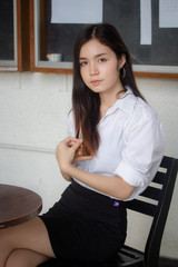 thai china adult office girl white shirt relax and smile