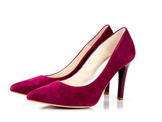 Magenta high heel women shoes isolated on white background