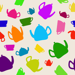Teapots and cups seamless pattern.