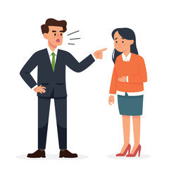vector illustration angry boss standing in front of woman worker/ his secretary