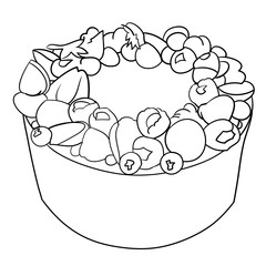 Vector drawing, coloring book, birthday cake