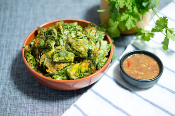 Acacia pennata omelette and shrimp-paste sauce