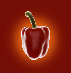 isolated red pepper on a textured red and orange background