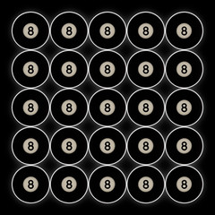 Fototapeta premium grid of 20 black number 8 pool balls on a black background