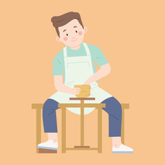 vector illustration man worker make pottery