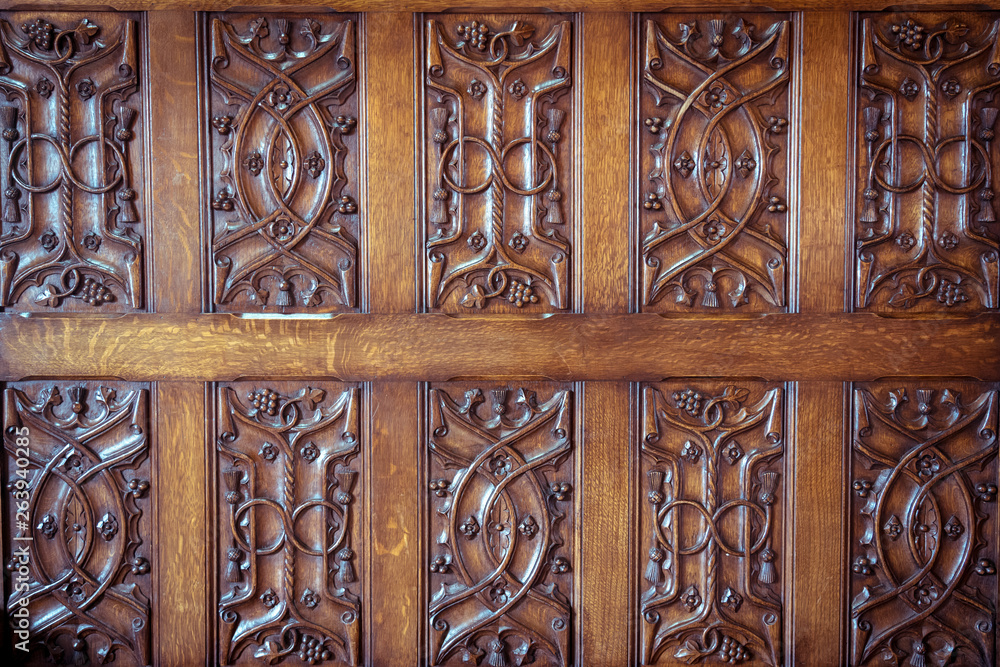 Wall mural flower carved on wood