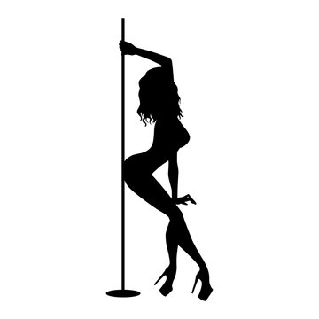 recommend clip art: Vector silhouette of girl and pole on a white background. Pole dance illustration for fitness, striptease dancers, exotic dance. Vector illustration EPS10 for logotype, badge, icon, logo, banner, tag.