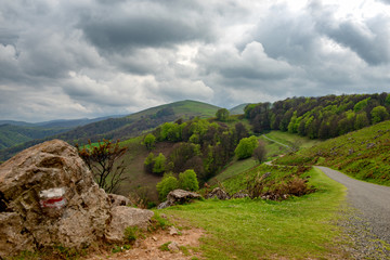 landscape of Pays Basque, Green hills. French countryside in the Pyrenees mountains
