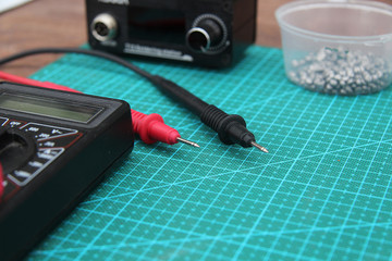 electronics repair equipment and tools on the table