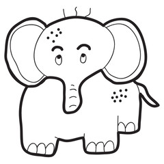 Cartoon doodle illustration of cute elephant for coloring book, t-shirt print design, greeting card