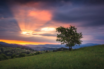 View from Ochodzita peak in Beskid Slaski, Koniakow, Poland