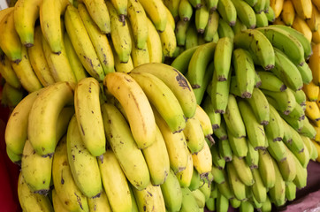 banana fruit stacked on the marketplace