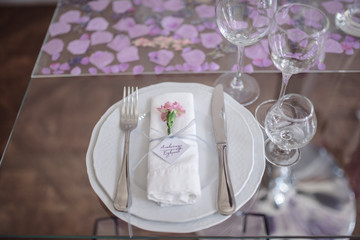 Festive wedding table setting.Table decoration on the wedding day