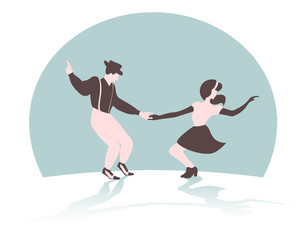 Swing dance couple silhouette on a green background with gradient shadow