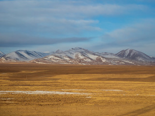 Car window scenery of Qinghai–Tibet railway in Tibet Autonomous Region, China.