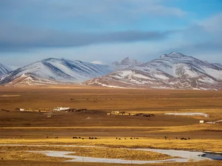 Autofensterlandschaft der Qinghai-Tibet-Eisenbahn in der autonomen Region Tibet, China. © silverfox999