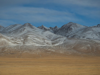 Car window scenery of Qinghai–Tibet railway in Tibet Autonomous Region, China.