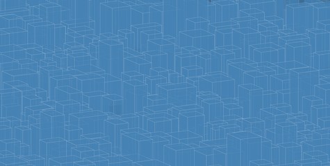 3D illustration architecture building perspective lines.