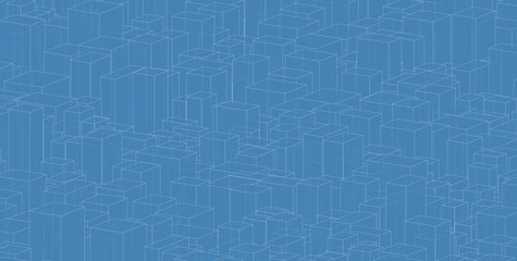 3D illustration architecture building perspective lines.