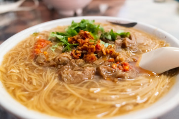 Taiwan snack of thin noodles with pork intestine