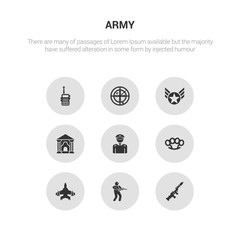 9 round vector icons such as grenade launcher, infantry, jet, knuckle, lieutenant contains militar antique building, militar in, militar radar, radio. grenade launcher, infantry, icon3_, gray army