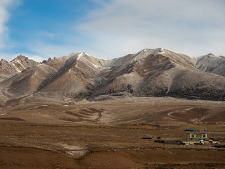 Car window scenery of Qinghai–Tibet railway in Tibet Autonomous Region, China.