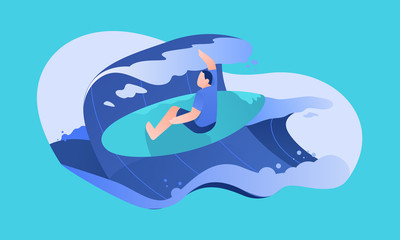 Obraz na płótnie Canvas Surfer Riding On The Ocean Wave Flat Illustration