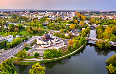 The Great Mosque of Strasbourg and the Ill river in France