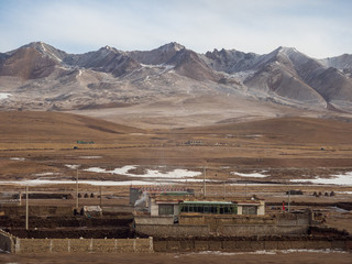 Car window scenery of Qinghai–Tibet railway in Tibet Autonomous Region, China.