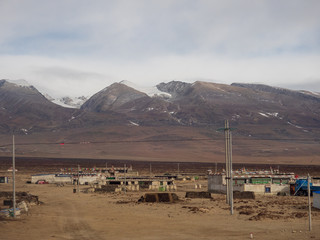 Car window scenery of Qinghai–Tibet railway in Tibet Autonomous Region, China.