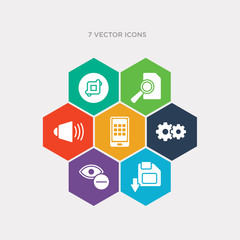 simple set of floppy disk save button, eye close up visibility button, settings cogwheel button, telephone keypad icons, contains such as icons volume magnifying glass search crop and more. 64x64
