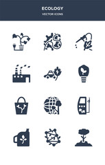 12 ecology vector icons such as ecology, bio, biodiesel, biofuel, eco contains eco bag, eco bulb, car, factory, fuel, industry icons