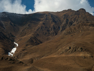 Car window scenery of Qinghai–Tibet railway in Tibet Autonomous Region, China.