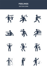 12 feelings vector icons such as hurt human, impatient human, in love human, incomplete inspi contains irritated lazy lonely lost loved lovely icons