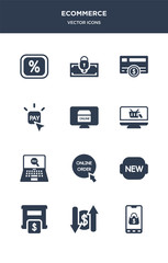 12 ecommerce vector icons such as mobile shopping, money transfer, moneybox, new, online order contains online payment, online shopping, pay, pay per click, payment method, payment security icons