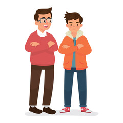 vector illustration father and teenager son happy together