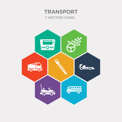 simple set of school bus empty, go kart, formula 1, shock breaker icons, contains such as icons midget car, motorsport, hands free device and more. 64x64 pixel perfect. infographics vector