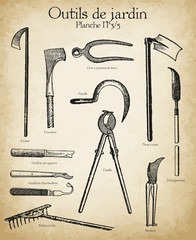 Gravures anciennes outils de jardin et horticulture N°3/5