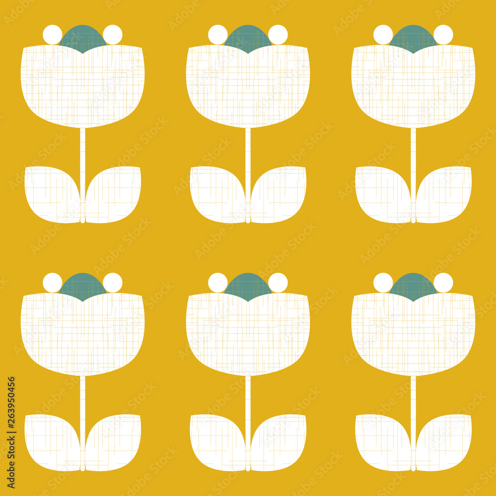 Poster modern vector abstract seamless geometric pattern with stylized flowers and leaves in retro scandina