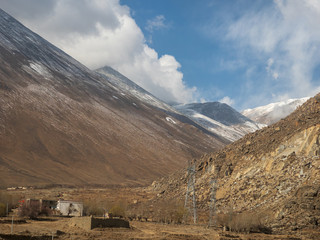 Car window scenery of Qinghai–Tibet railway in Tibet Autonomous Region, China.
