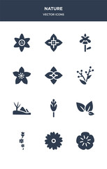 12 nature vector icons such as geranium, gerbera, gladiolus, tea, hawthorn contains hills, hyacinth, hydrangea, hypericum, iris, jasmine icons