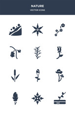12 nature vector icons such as plant growing on book, poinsettia, poplar, poppy, protea contains reed, rose, rosemary, rowan, sakura, sisyrinchium icons