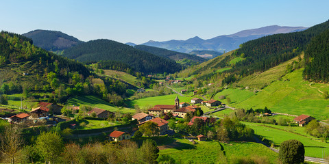 Panorama of Arrazola village in Basque Country - obrazy, fototapety, plakaty