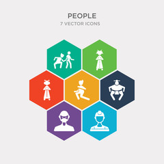 simple set of constructor, ninja portrait, sumo fighter, surprised man icons, contains such as icons japanese geisha, japan geisha, steal and more. 64x64 pixel perfect. infographics vector