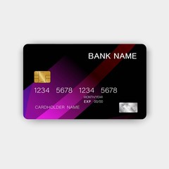 Credit card. With inspiration from the abstract. Black and purple on the white background. Glossy plastic style. Vector illustration design EPS 10 