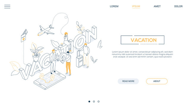 Vacation and travel - line design style isometric web banner