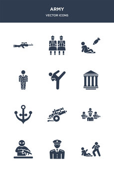 12 Army Vector Icons Such As Assault, Officer, Guerrilla, Brigade, Artillery Contains Naval, Federal Agency, Combat, Conscription, Civilian, Terracotta Icons