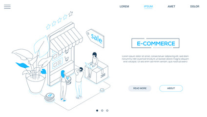 Fototapeta na wymiar E-commerce - line design style isometric web banner